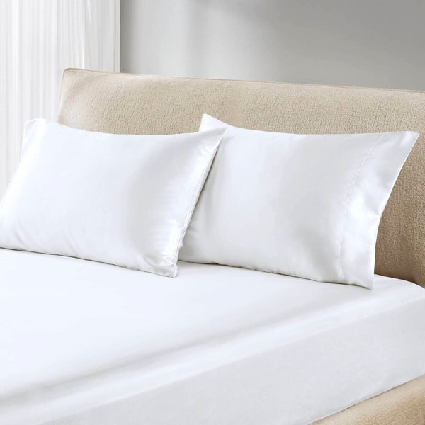JLA Home Madison Park Essentials - Luxury Satin Pillowcases Set for Skin & Hair Protection, OEKO-TEX Softness, Wrinkle-Resistant Luxury White MPE21-916