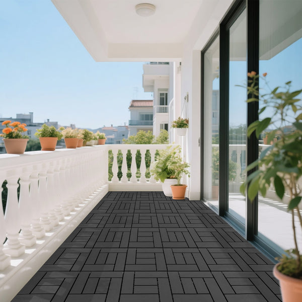 English Elm 12-inch Polypropylene Interlocking Floor Tiles for Patios Balconies and Wet Spaces 44 Pack W3022P251851