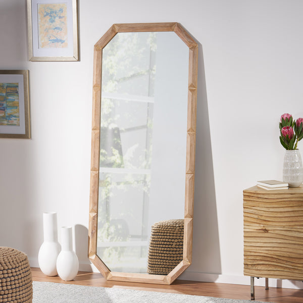 English Elm Christopher Knight Home® - WOOD Block Carved Leaner Mirror White 76x35 Rustic Handcrafted Frame Full-Length Accent Décor 67059.00