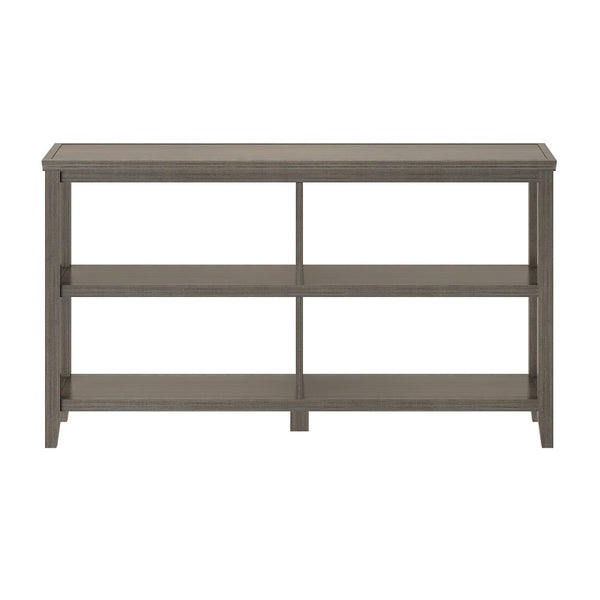 English Elm Wood Open Shelf Bookcase Walnut Finish Mid Century Modern Low Profile Living Room Gray Wash B2751P436407
