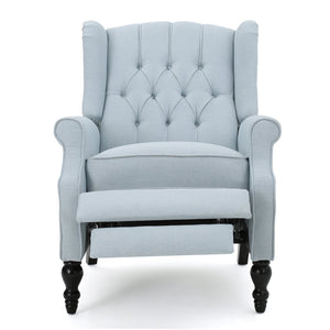 English Elm Charcoal Wingback Pushback Recliner with Button Tufted Diamond Fabric Upholstery Light Blue N763P410529H