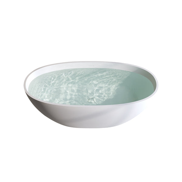 English Elm 59'' Freestanding Resin Stone Soaking Tub Sculptural Matte Finish with Overflow Drain W2753P191209