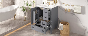 English Elm 24-inch Matte Bathroom Vanity Rubberwood Cabinet with Ceramic Sink and Soft-close Drawers Grey N729P377516E