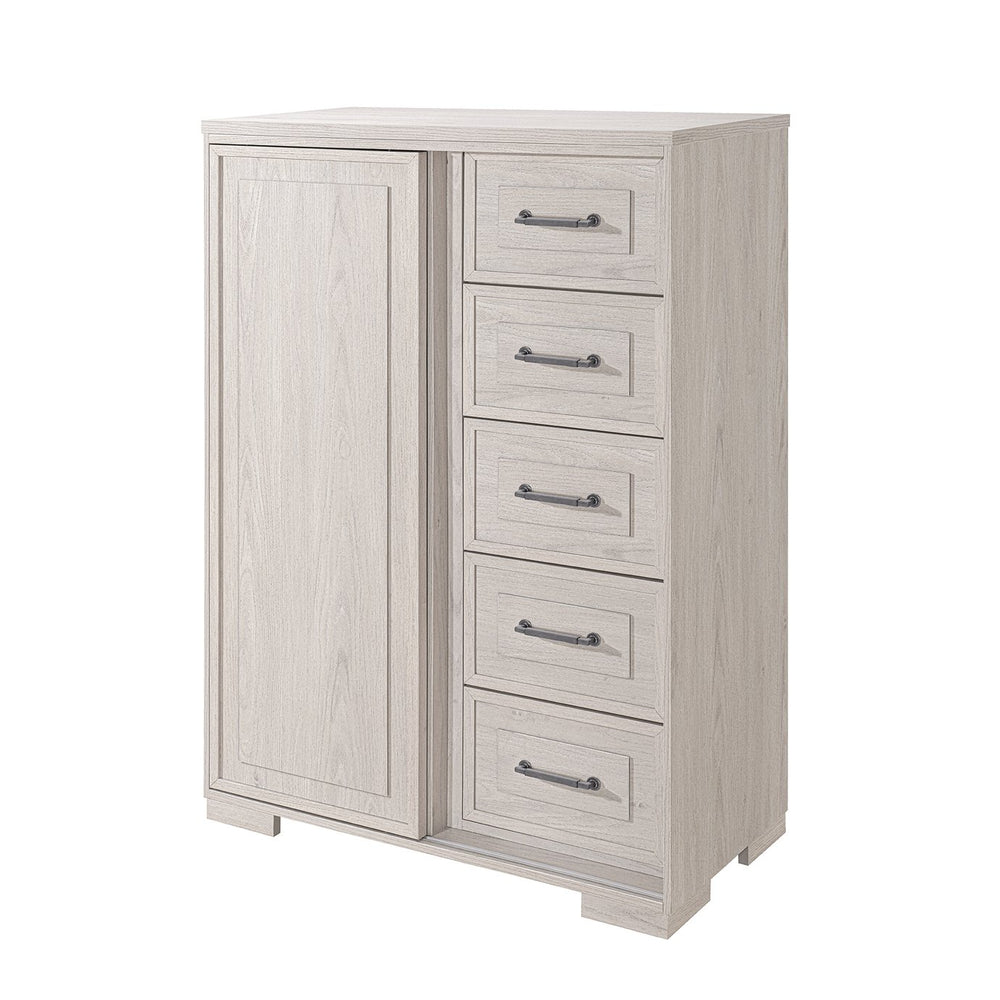 English Elm Ciara Beige Tall Storage Chest with Matte Black Handles for Modern Bedroom Decor B201P499229