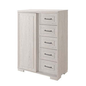 English Elm Ciara Beige Tall Storage Chest with Matte Black Handles for Modern Bedroom Decor B201P499229