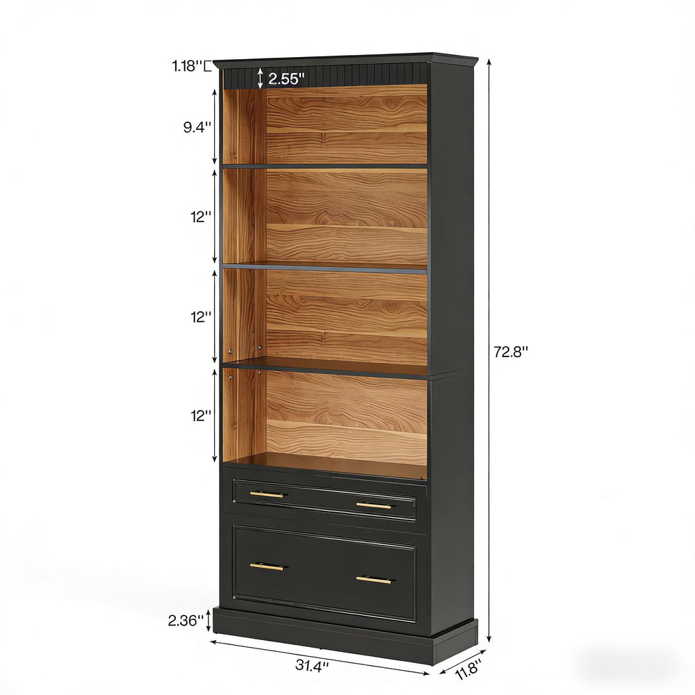 English Elm Open Five Tier Industrial Bookshelf with Steel Frame and Warm Brown Wood Finish T3971P452404