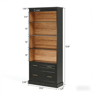 English Elm Open Five Tier Industrial Bookshelf with Steel Frame and Warm Brown Wood Finish T3971P452404