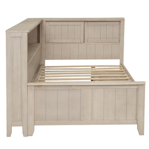 English Elm Twin Wood Daybed with 3 Drawers & Open Shelves, Antique White Milk Finish — Storage, Classic Charm, Twin Size Craftsmanship GX002213AAK