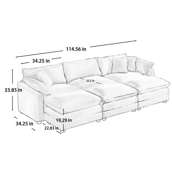 English Elm Oversized Modular Cushioned Sofa Set With 3 Ottomans - Versatile Sleeper Bed For Stylish Spaces W714S00779-GIGA