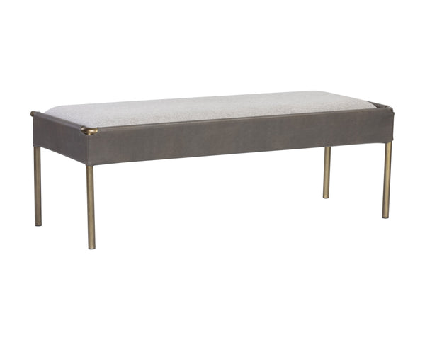 Sunpan Bellevue Upholstered Bench with Antique Brass Frame - Stylish, Unique Textures for Modern Spaces Belfast Heather Grey / Bravo Ash