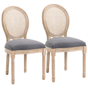 English Elm HOMCOM Vintage French-Style Upholstered Dining Chairs Set of 2 with Rattan Back, Linen-Touch Seats W2225P217142