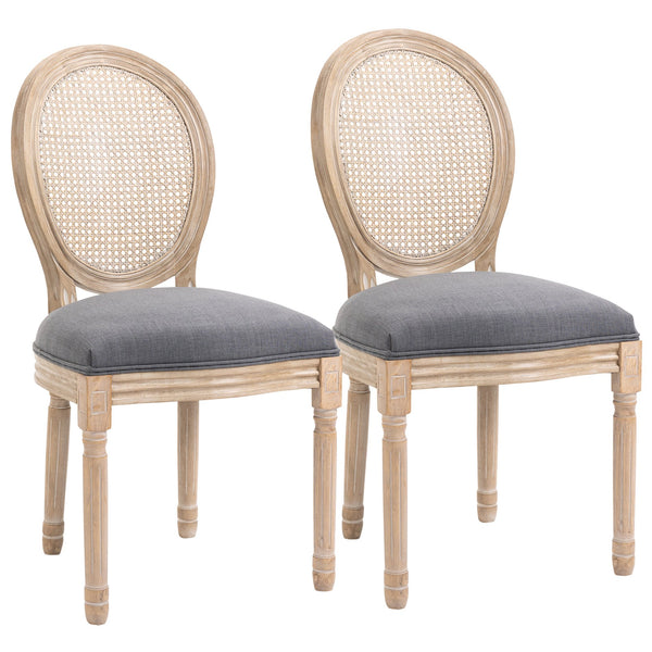 English Elm HOMCOM Vintage French-Style Upholstered Dining Chairs Set of 2 with Rattan Back, Linen-Touch Seats W2225P217142