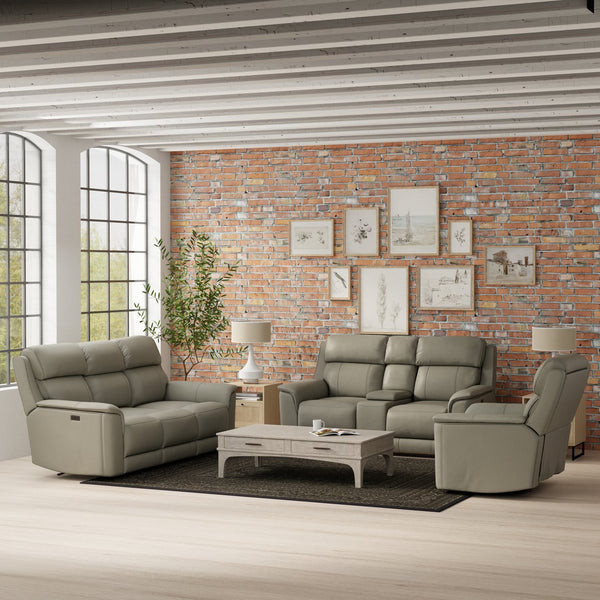 English Elm Oslo Genuine Leather Power Reclining Sofa Set with Usb Charging and Swivel Glider Grey B339S00007