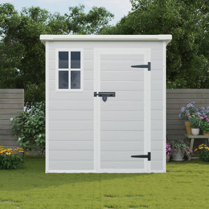 English Elm 6x6 Ft Resin Outdoor Storage Shed with Floor Lockable Doors Window and Vents W1598S00017