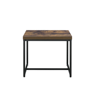 English Elm Bob Weathered Oak End Table with Black Metal Sled Base, 22"x19" Composite Wood Top, Industrial Chic B2726P244961