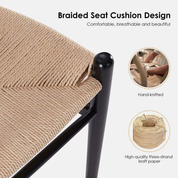 English Elm Two Wood Wishbone Dining Chairs Black Solid Beech & Ash Ergonomic Mid-Century Modern, Preassembled T3623P380676