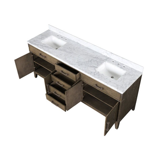 English Elm Grey Oak Double Bath Vanity 80" W With Durable Carrara Marble Top & Ample Storage Solutions B2731P259931