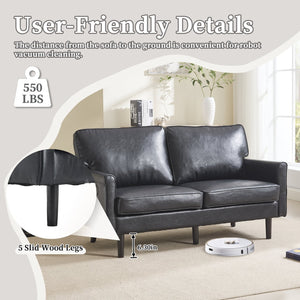 English Elm Loveseat Mid Century Modern Two-Seater Sofa with USB Type-C Charging, Removable Zipper Covers, Durable Wood Legs Black PU W395P238820