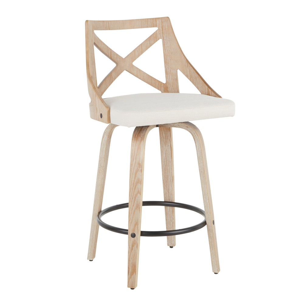 English Elm 26" Swivel Counterstools Whitewashed Wood X-back Farmhouse Kitchen Seating Set of 2 B202S00177