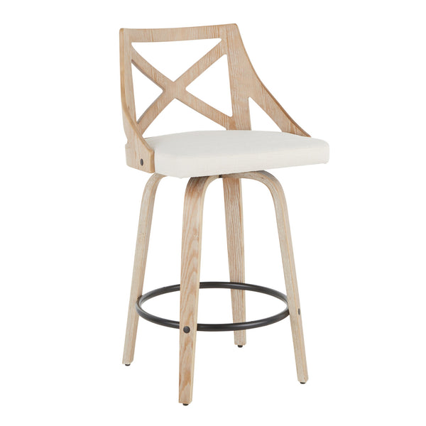 English Elm 26" Swivel Counterstools Whitewashed Wood X-back Farmhouse Kitchen Seating Set of 2 B202S00177