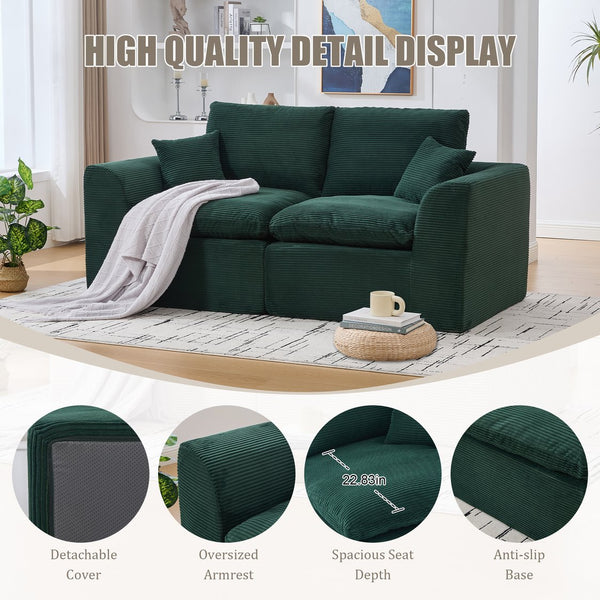 English Elm UNITED Cloud Couch Modular Sectional Sofa with Corduroy Cover, Ergonomic 2-Seater, No Assembly Needed Emerald W1568P371119