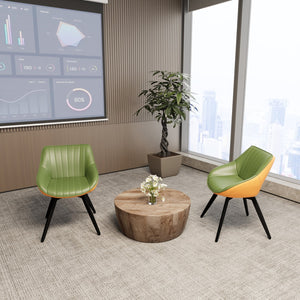 English Elm 29.53" Mid-Century Modern Coffee Table Set With 2 Pu Chairs For Stylish Living & Dining Spaces W2189S00505