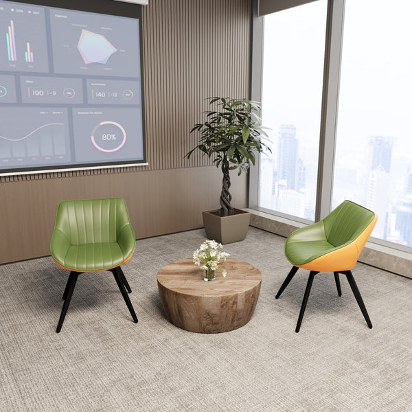 English Elm 29.53" Mid-Century Modern Coffee Table Set With 2 Pu Chairs For Stylish Living & Dining Spaces W2189S00505