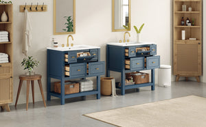 English Elm 60'' Bathroom Vanity Set With Ceramic Sink – Stylish Freestanding Storage Cabinet In Blue Finish N710SS00004C