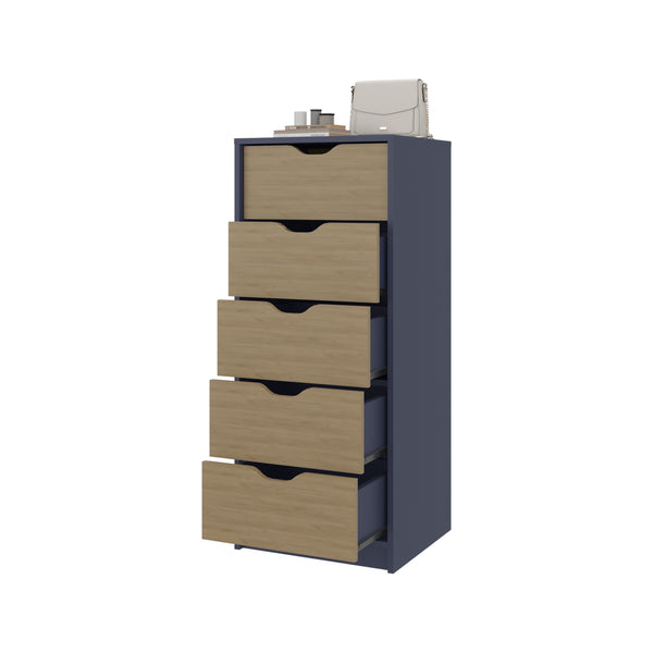 English Elm Dresser Bennett 42.4" H, 1 Drawer & 5 Shelves in Alby Blue/Natural Oak - Compact, Stylish Storage Solution B097P395896