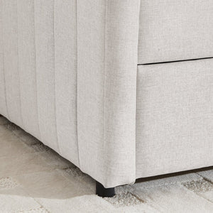 English Elm Twin Size Daybed With Trundle - Elegant Upholstered Sofa Bed In Beige Linen With Stripes, Space-Saving W1413S00090-GIGA