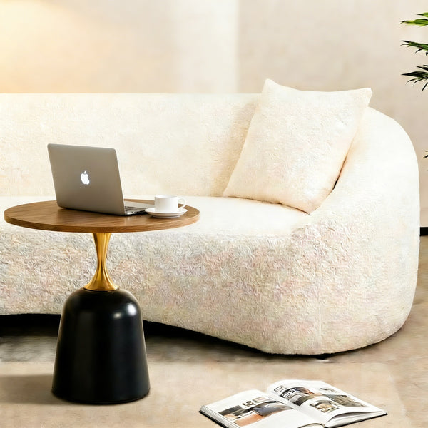 English Elm 23.6 Inch Round Side Table with Metal Base Warm Grain Top for Living Room or Office Walnut W2920P407665