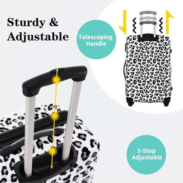 English Elm Hardshell Polycarbonate Luggage Set Three Piece Spinner Suitcases with Tsa Lock White+Black Leopard N732P218227B