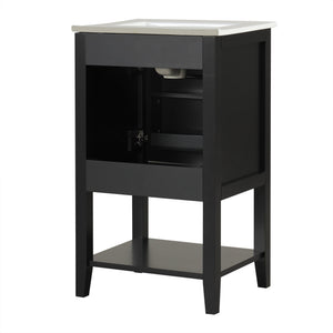 English Elm 20" Matte Freestanding Bathroom Vanity Rubberwood Cabinet Ceramic Sink Open Shelf Black N725P391115B
