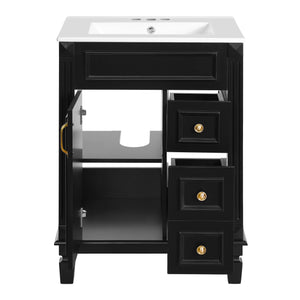 English Elm 24" French-Inspired Bathroom Vanity With Ceramic Sink, 2 Soft-Close Drawers & Adjustable Shelf N710P318989B