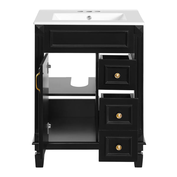 English Elm 24" French-Inspired Bathroom Vanity With Ceramic Sink, 2 Soft-Close Drawers & Adjustable Shelf N710P318989B