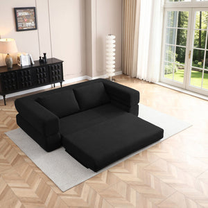 English Elm 81'' Corduroy Floor Sofa Convertible Loveseat Futon Sleeper with Foam Fill and Pillows Black W1117P459730