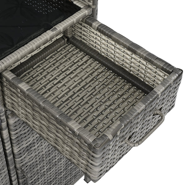 English Elm K&k Outdoor Wicker Bar Cabinet with Tempered Glass Top Adjustable Shelving and Drawer Grey N707P233745G