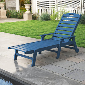 English Elm Patio Hdpe Chaise Lounge Outdoor Reclining Poolside Chair with Built-in Cup Holder Blue W1859P478437