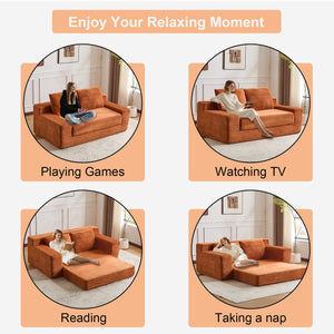 English Elm Loveseat Corduroy Bean Bag Sofa Bed with Memory Foam, Reversible Cushions, Plush Bolsters, No Assembly Required Orange W3723P346937