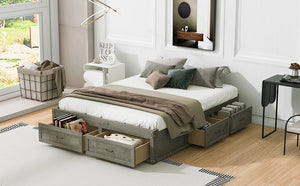 English Elm Queen Platform Bed with Six Storage Drawers Low Profile Frame for Modern Bedrooms Antique Gray N708P263022E-1