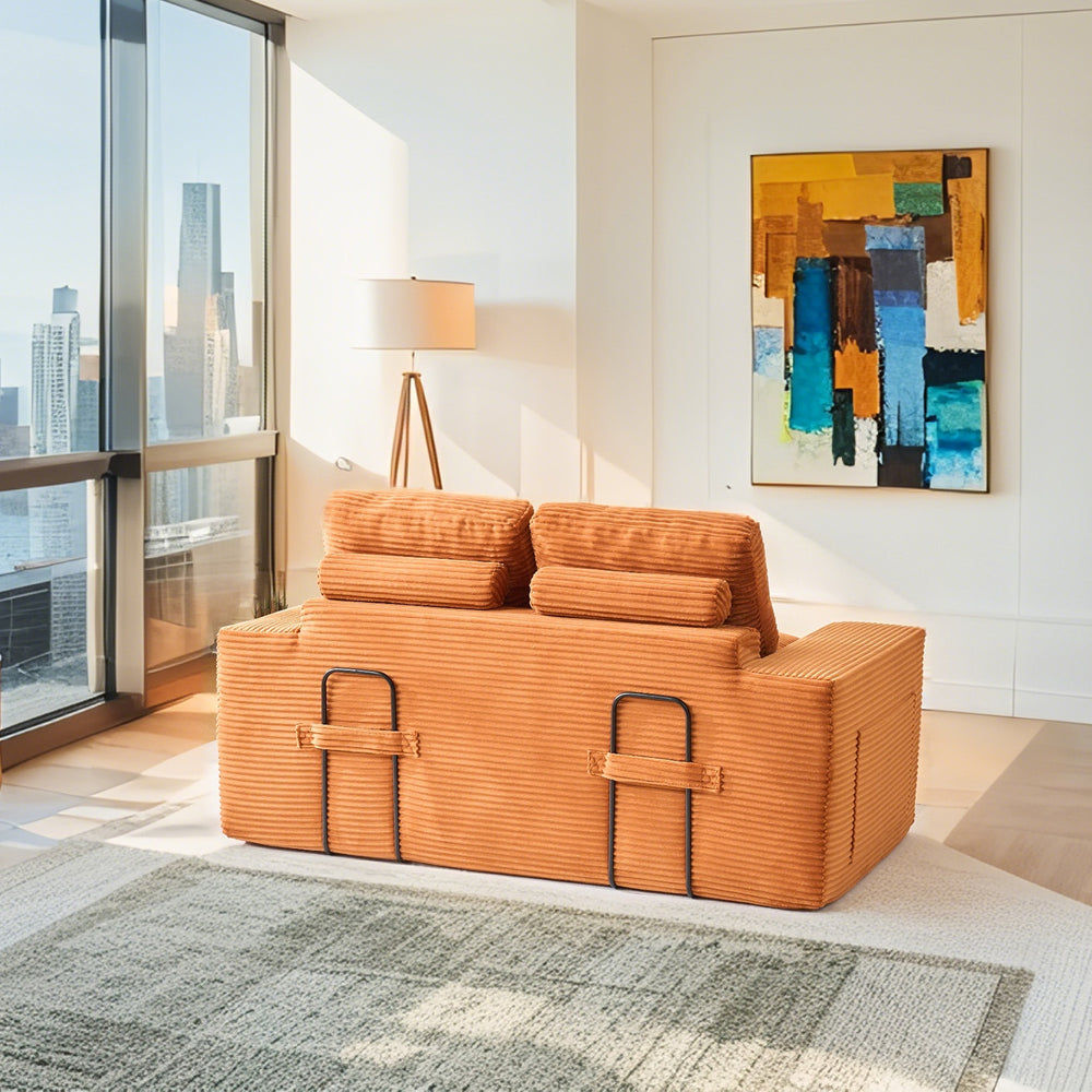 English Elm Loveseat Sofa Bed - Stylish Corduroy 2-In-1 Convertible Design With Memory Foam & Steel Frame, Orange W2959P379138