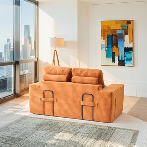 English Elm Loveseat Sofa Bed - Stylish Corduroy 2-In-1 Convertible Design With Memory Foam & Steel Frame, Orange W2959P379138