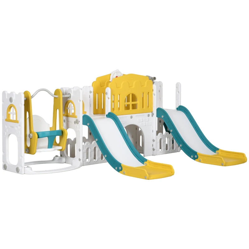 English Elm Kids 8 in 1 Toddler Playset with Dual Slides Swing Tunnel and Basketball Hoop T3971P439427