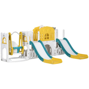 English Elm Kids 8 in 1 Toddler Playset with Dual Slides Swing Tunnel and Basketball Hoop T3971P439427