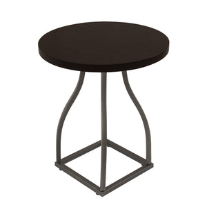 English Elm Tior Round Wood Top Accent Side Table with Geometric Gray Metal Base for Living Room Brown Multi B056P416979