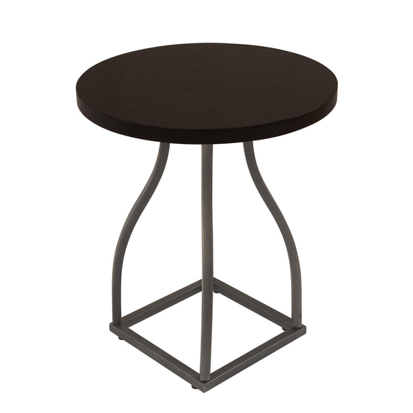 English Elm Tior Round Wood Top Accent Side Table with Geometric Gray Metal Base for Living Room Brown Multi B056P416979