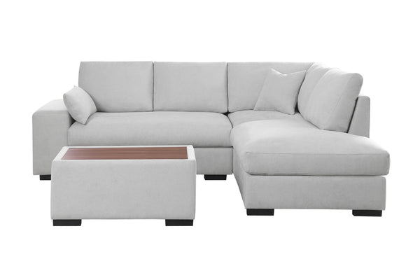 English Elm Joviel Woven Fabric Sectional with Chaise Ottoman Pocket Coil Living Room Sofa Light Gray B2749S00265