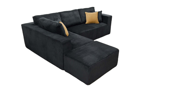 English Elm Full Corduroy Upholstered L-shaped Sectional with Moveable Ottoman Ready to Use Black B2748S00058