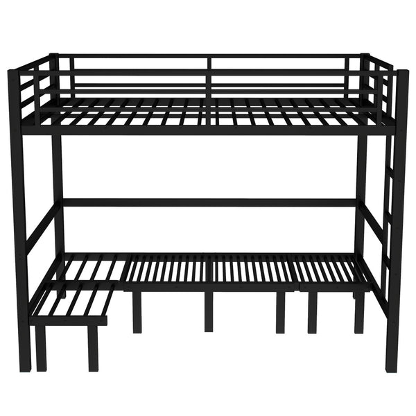 English Elm Queen Metal Bunk Bed - Versatile Queen-Over-Queen With Pull-Out Lower Section & Safety Rails, Black W1580S00208-GIGA