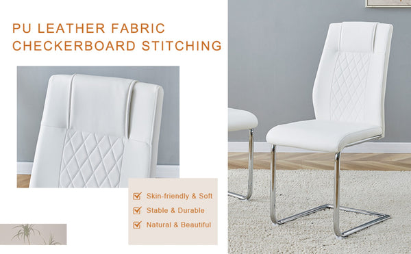 English Elm Table Modern Luxurious Transparent Glass Dining Set With 6 White Pu Chairs & Silver Metal Legs W1151S04126-GIGA